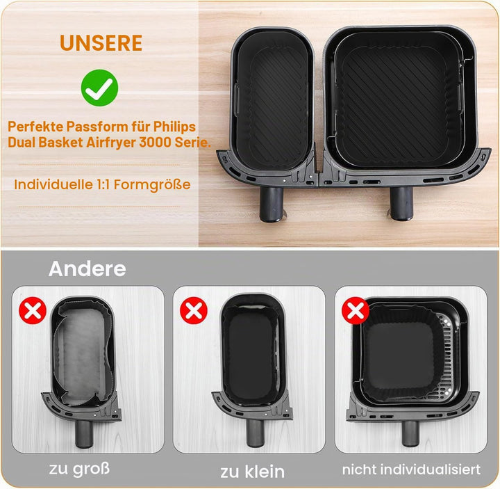 Heissluftfritteuse Zubehör für Philips Dual Basket Airfryer 3000-5000 Serie (6L/3L), Airfryer Siliko