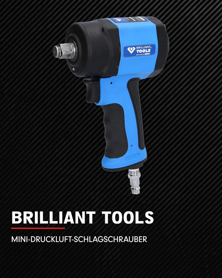 BRILLIANT TOOLS BT160400 1/2 Zoll Mini-Druckluft-Schlagschrauber, 1.240 Nm [Powered by KS
