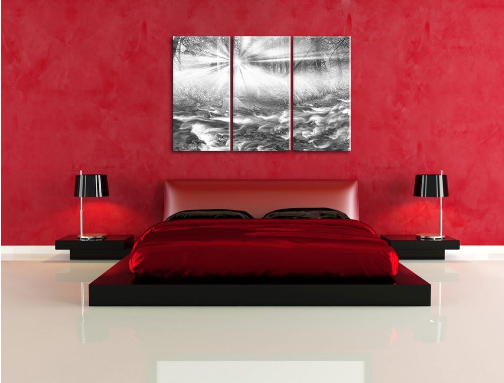 Pixxprint Nebeldickicht im Wald / 3-Teilig/Gesamtmass 120cm Leinwandbild bespannt auf Holzrahmen/Wan