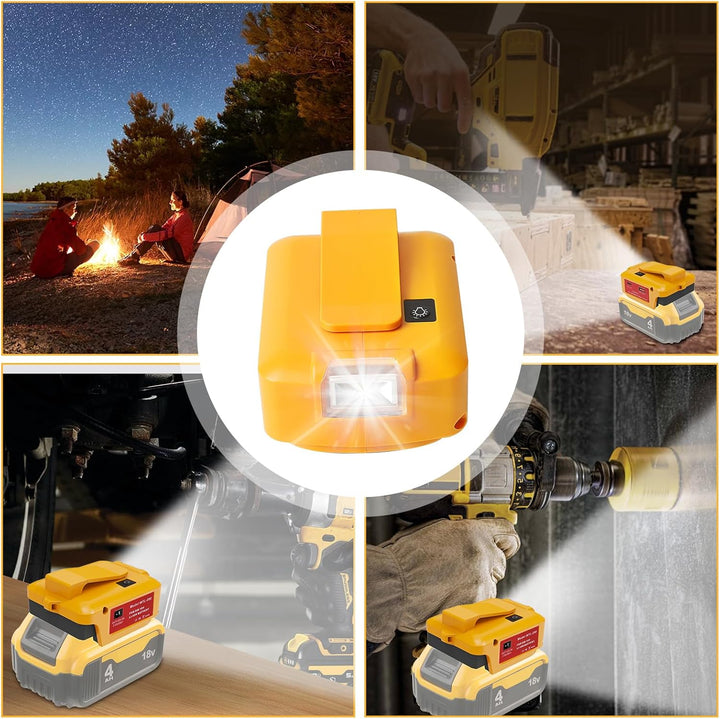 USB Akku Adapter für Dewalt 18V Akku, LED Arbeitslicht Konverter mit Dual-USB-Ladeanschlüssen & DC-P