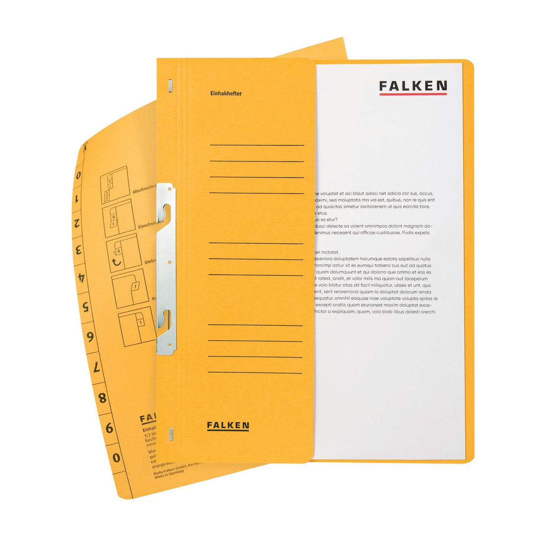 Original Falken 50er Pack Einhakhefter. Made in Germany. Aus Recycling-Karton mit halbem Vorderdecke