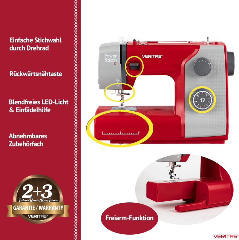 VERITAS Nähmaschine Power Stitch 17 I Mechanische Nähmaschine I 17 Stichprogramme I Auto-Fadenspannu