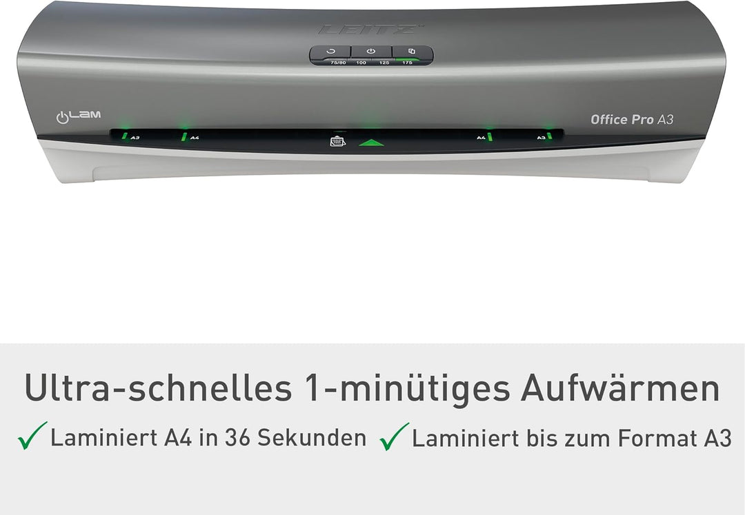 Leitz A3 Laminiergerät Office Pro, Für 80 bis 175 mic Laminierfolien, inkl. Laminierfolien Starterki