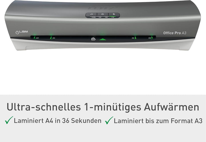 Leitz A3 Laminiergerät Office Pro, Für 80 bis 175 mic Laminierfolien, inkl. Laminierfolien Starterki
