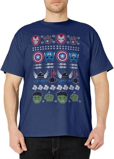 Womens Marvel The Avengers Ugly Christmas Sweater Graphic T-Shirt Small Navy