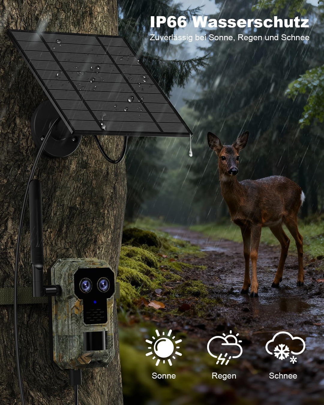 4G LTE Wildkamera mit Handyübertragung App 2.5K Solar Wildtierkamera mit eSIM Karte, Nachtsicht, Bew