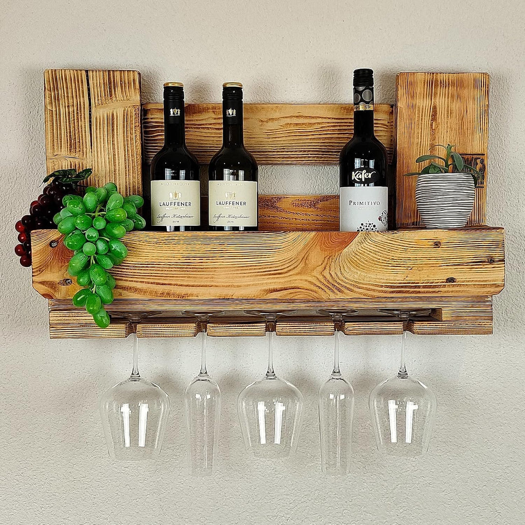 Weinregal Palette beflammt vintage für 5 Weingläser incl. Aufhängung Schrauben &