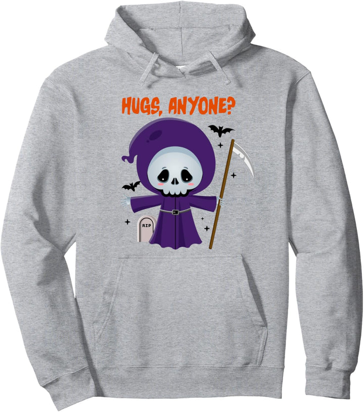 Lustiges Sensenmann-Shirt: Hugs Anyone? Kawaii Halloween Pun Pullover Hoodie