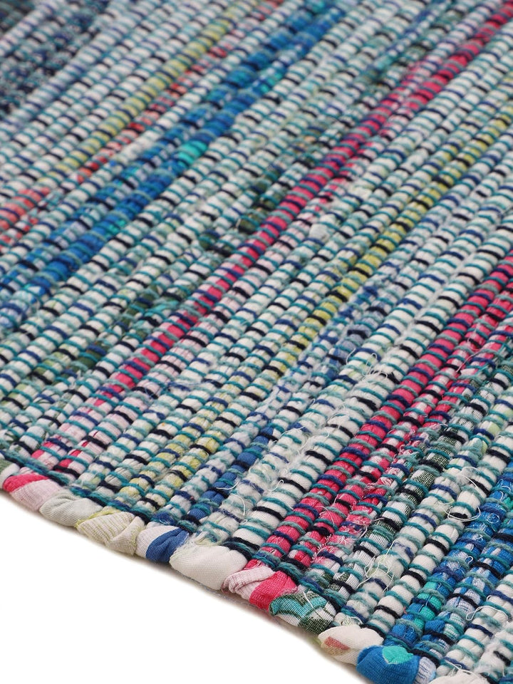carpetfine Flickenteppich Kelim Chindi Läufer Blau 60x180 cm | Fleckerlteppich aus Baumwolle für Woh