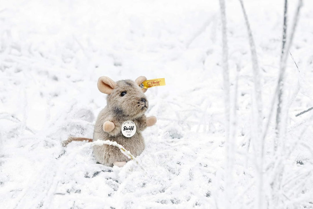 Steiff Piff Maus aufwartend - 10 cm - Kuscheltier für Kinder - Plüschmaus - waschbar - grau (056222)
