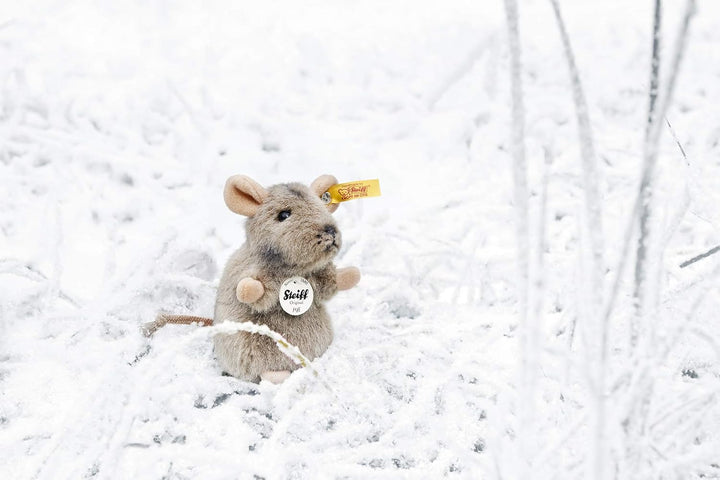 Steiff Piff Maus aufwartend - 10 cm - Kuscheltier für Kinder - Plüschmaus - waschbar - grau (056222)