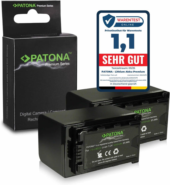 PATONA 2X Premium Akku VW-VBD58 VB-D58 Kompatibel mit Panasonic AJ-PX298MC, HDC-MDH2GK, AJ-HPX270