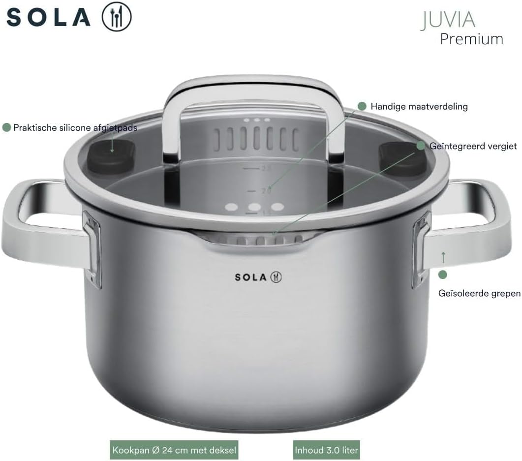 Sola Juvia Signature Topfset Induktion - 5-Teilig, Kochtopf set mit Deckel - 18/10 Silberweissem Ede