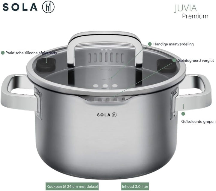 Sola Juvia Signature Topfset Induktion - 5-Teilig, Kochtopf set mit Deckel - 18/10 Silberweissem Ede