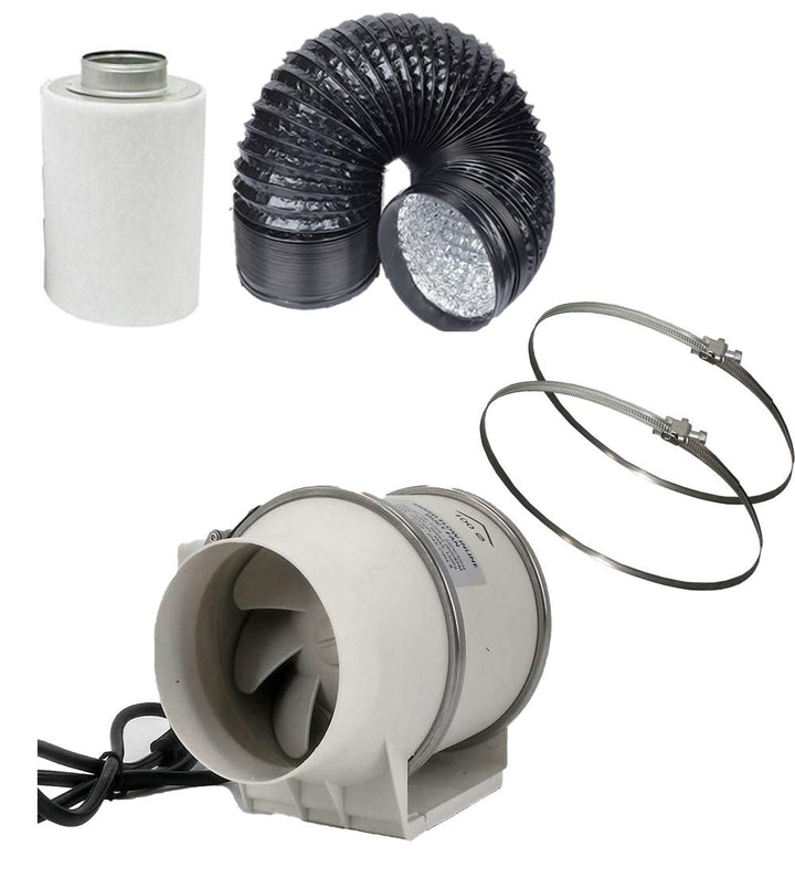 Aktivkohlefilter set 100 mm grow rohrventilator 220 m3/h Aluflexschlauch PVC 5 m