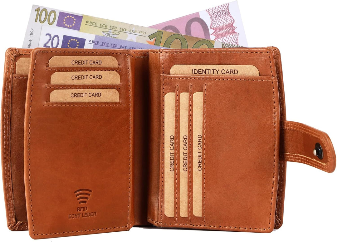 Benthill Geldbörse Damen Echt Leder | Portemonnaie Klein mit RFID Schutz | Kleiner Geldbeutel mit vi