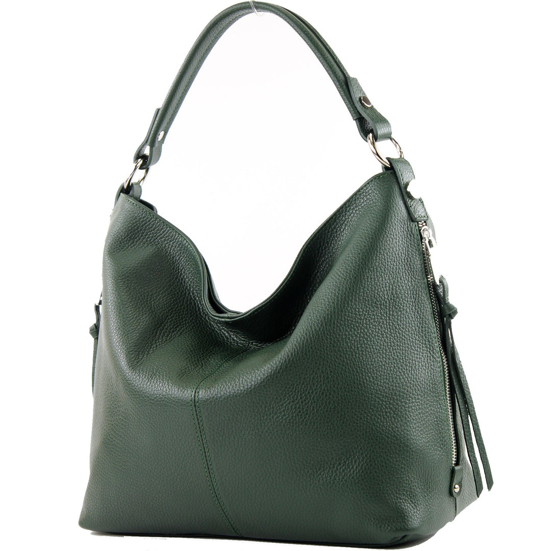 modamoda de Damen Schultertasche, Leder T160 T160 Flaschengrün, T160 Flaschengrün