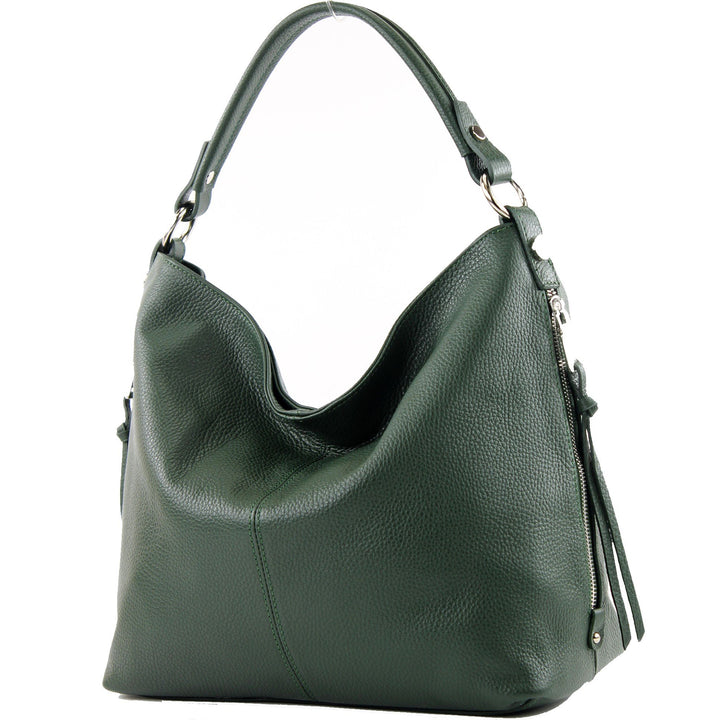 modamoda de Damen Schultertasche, Leder T160 T160 Flaschengrün, T160 Flaschengrün