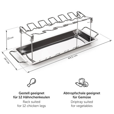 Blumtal Hähnchenschenkel Halter aus 100% Edelstahl inkl. Auffangschale Backofenfest - Robuster Hähnc