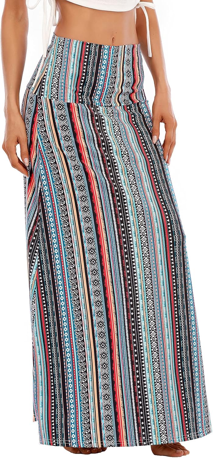 Durio Rock Maxirock Lang Damen Rock Weich Sommerrock Elegant Freizeitrock mit Hohem Bund Elastisch S