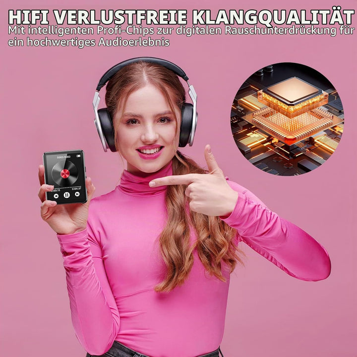 128GB MP3 Player mit Bluetooth, tragbarer digitaler Musikplayer mit Lautsprecher, 2.4" Full Touch Sc