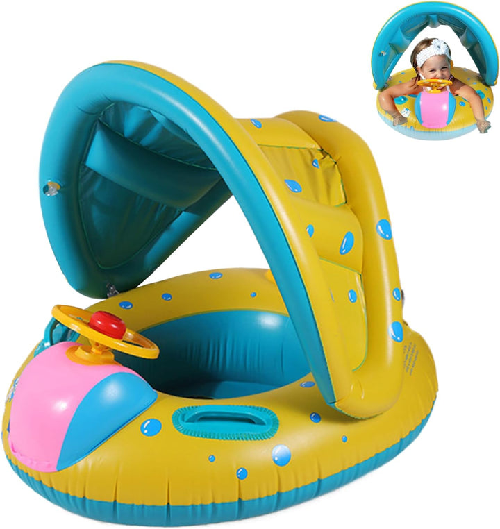Babypool Float, aufblasbares, autoförmiges Baby-Float mit Baldachin, Sonnenschutz-Schwimmring mit ei
