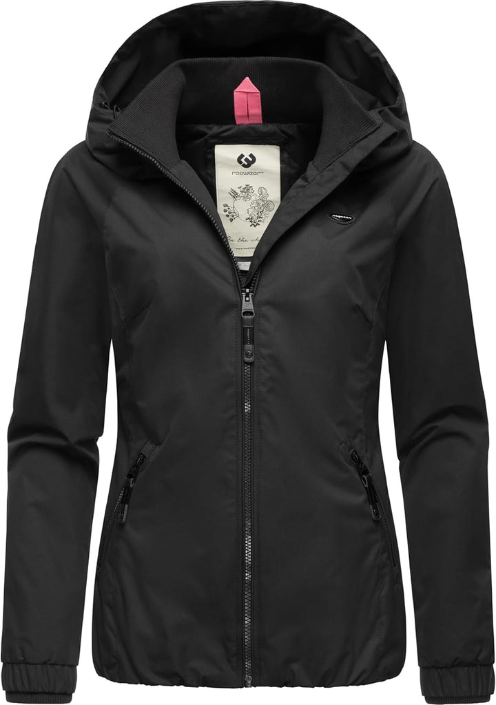 Ragwear Damen wasserdichte Übergangsjacke leichte Jacke kurz mit Kapuze Dizzie Intl XS-6XL 5XL Black