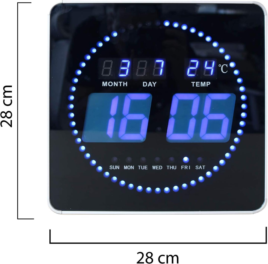 Unilux FLO LED Wanduhr, mit Datum und Temperatur, 28 x 28 cm