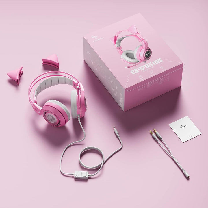 Somic G951S Rosa Gaming-Headset mit Mikrofon, Mädchen Frauen Rosa Katze Ohr-Kopfhörer mit 3,5-mm-Kab