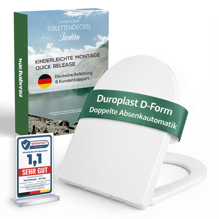 Toilettendeckel D Form mit Absenkautomatik, abnehmbarer Toilettensitz Duroplast, Klodeckel Softclose