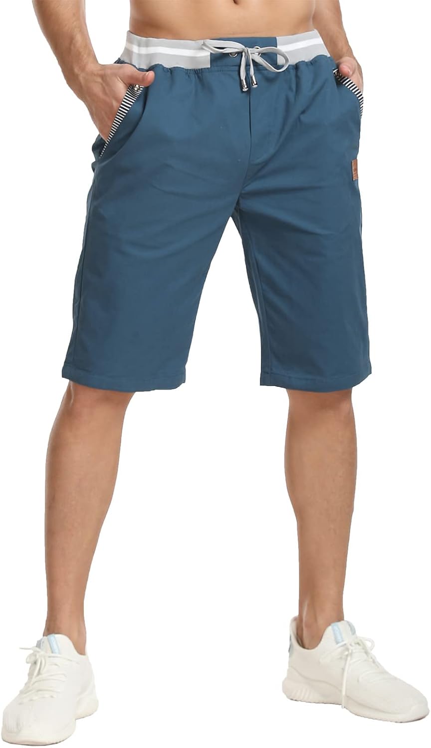 JustSun Kurze Hosen Herren Shorts Chino Baumwolle Sommer mit Tunnelzug M Pfauenblau, M Pfauenblau