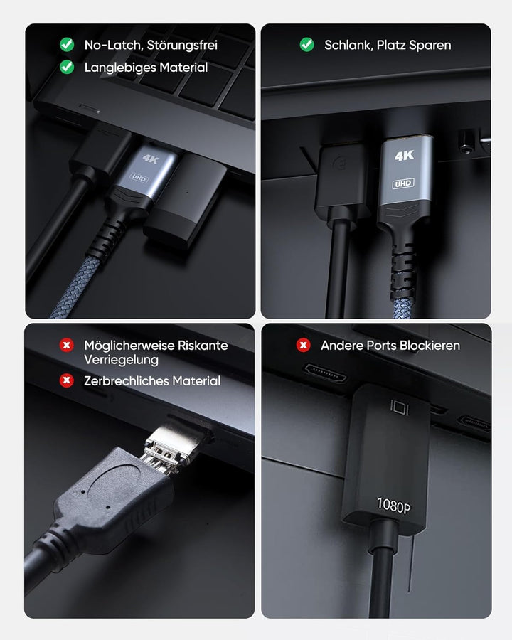 Highwings 4K DisplayPort auf HDMI Kabel 4.5M, DP für HDMI Verbindungskabel Unidirektionaler Nylon Ge