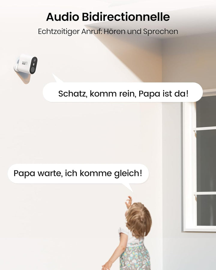 AOSU 2K Überwachungskamera Aussen Akku 240 Tage 2-Kit + Aosubase 32GB Lokaler Speicher ohne Abo Kabe