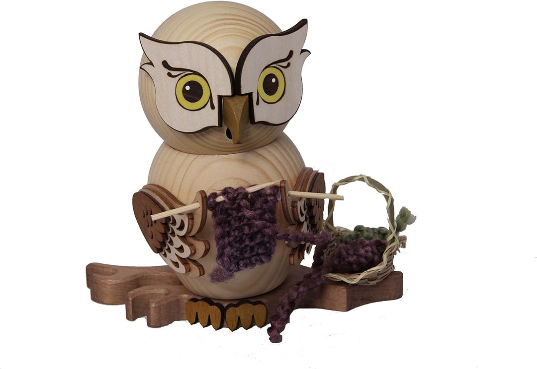 Drechslerei Kuhnert - Rauchfigur/Räucherfigur - Eule Strick Eule aus Massivholz - ca. 15 cm - Made i