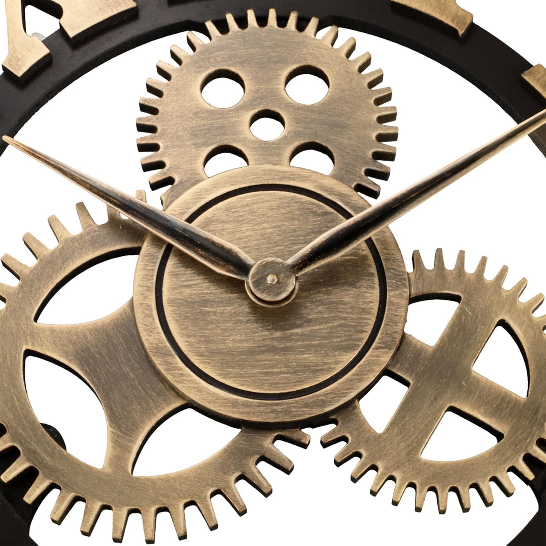 Lafocuse Holz Wanduhr Industrial Gold, Lautlos Vintage Gross 60 cm XXL, Zahnrad Römische Ziffern Ste