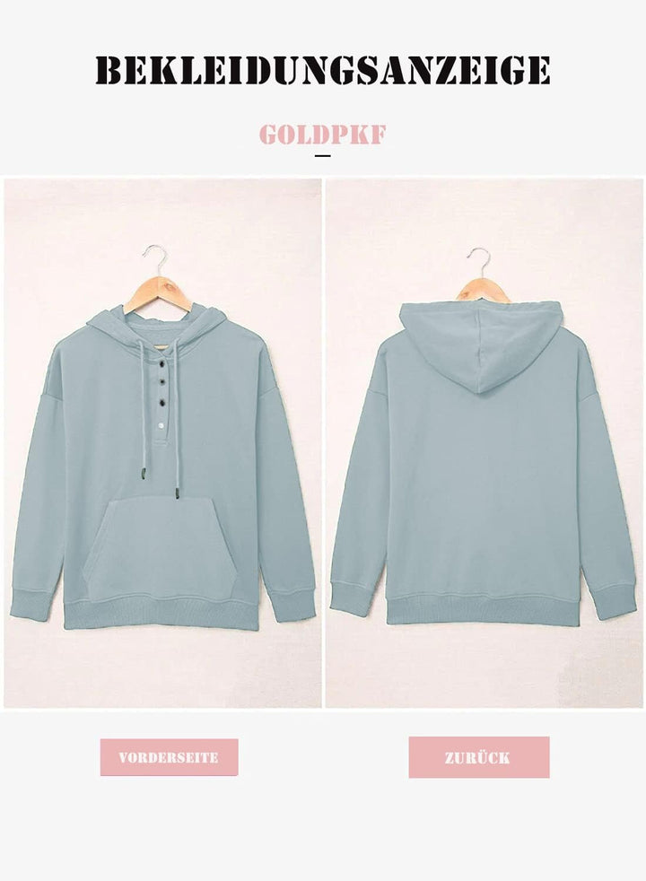 GOLDPKF Hoodie Damen 1/4Knopfleiste Leichter Pullover für Den Kapuzenpullover V-Ausschnitt S A01-sch