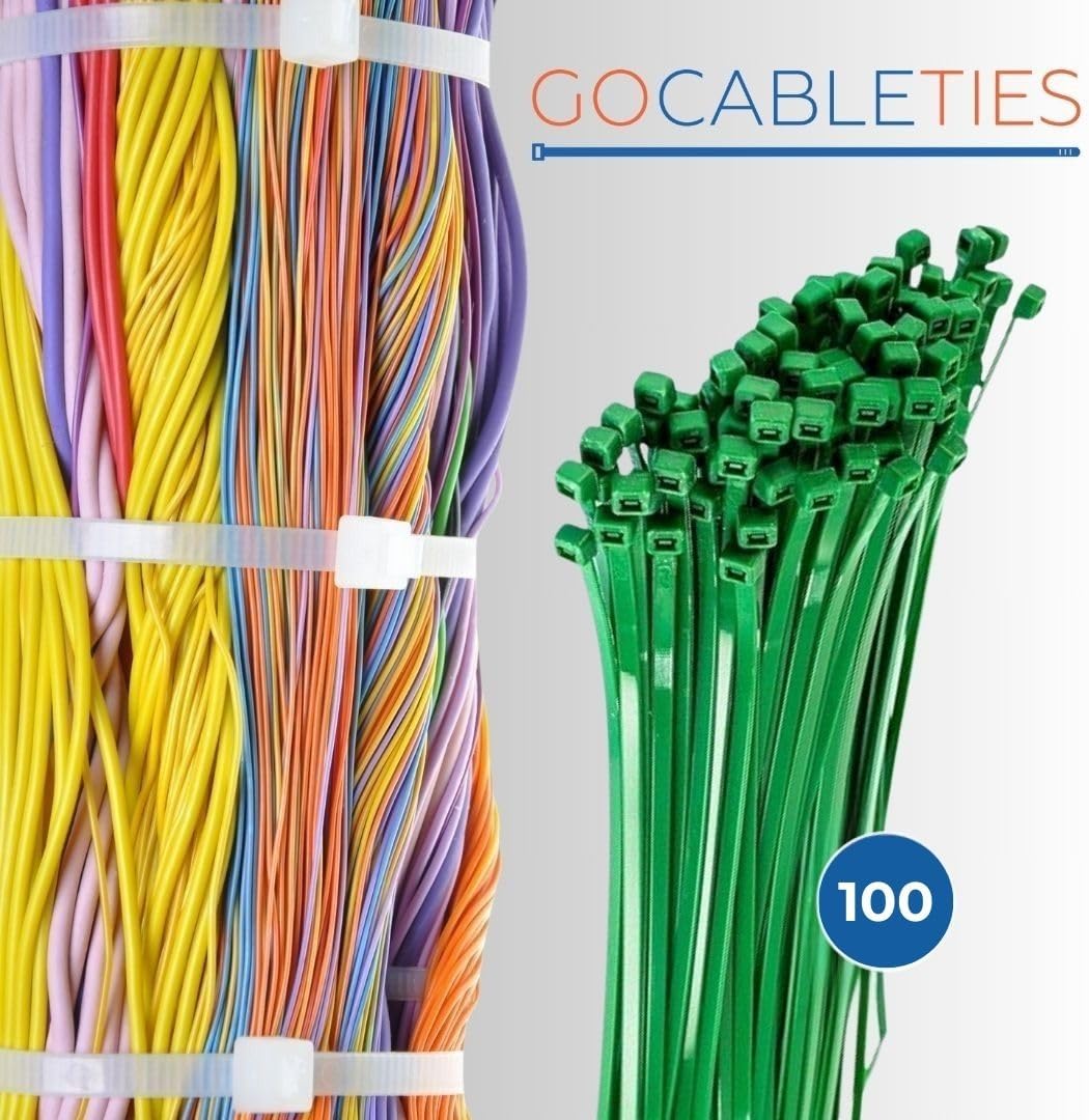 Gocableties Kabelbinder 100 Stück Grün, 450 mm x 9,0 mm mit 79,4 kg Zugfestigkeit, extra starkes, UV