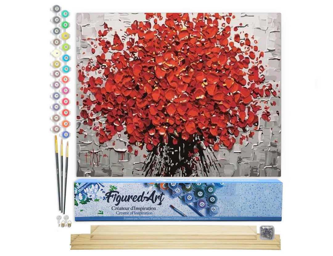 Figured'Art Malen Nach Zahlen Erwachsene Mit Rahmen Abstrakte rote Blumen - Paint by Numbers Basteln