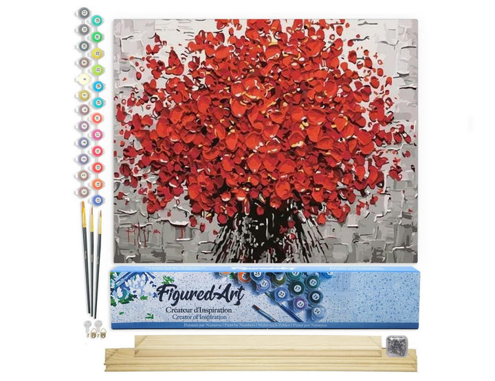 Figured'Art Malen Nach Zahlen Erwachsene Mit Rahmen Abstrakte rote Blumen - Paint by Numbers Basteln