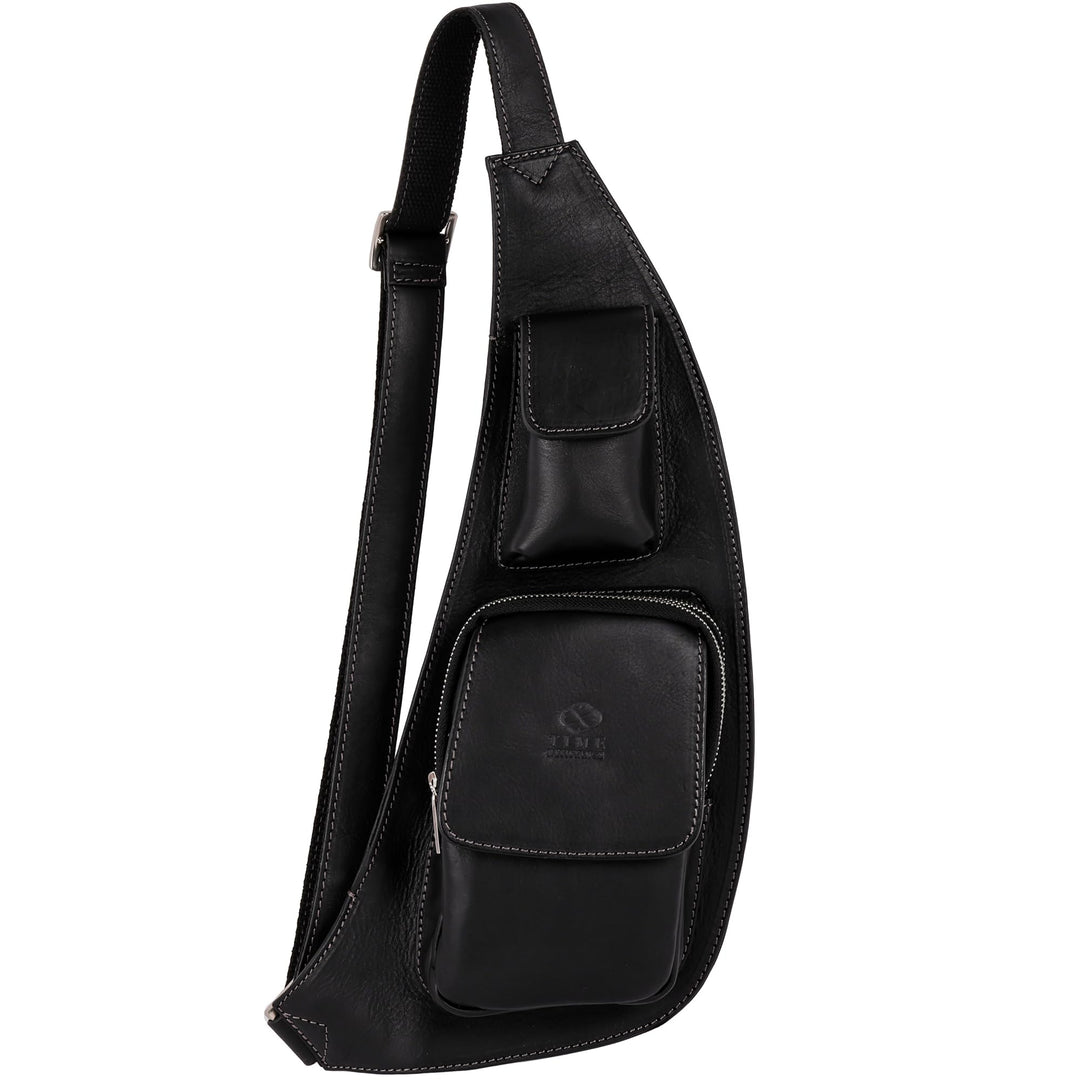 Time Resistance Brusttasche Leder - Damen und Herren Bauchtasche - Sling Bag - 100% Leder - Italieni