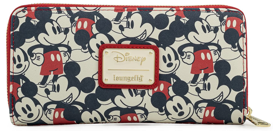 Loungefly Disney Mickey & Minnie Mouse Geldbörse mit Reissverschluss rund Clutch Kunstleder, Mehrfar