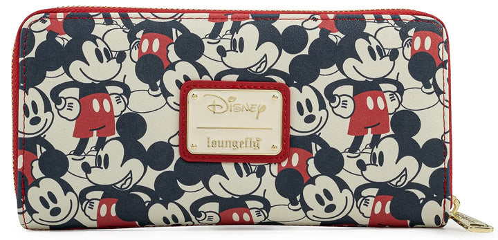 Loungefly Disney Mickey & Minnie Mouse Geldbörse mit Reissverschluss rund Clutch Kunstleder, Mehrfar