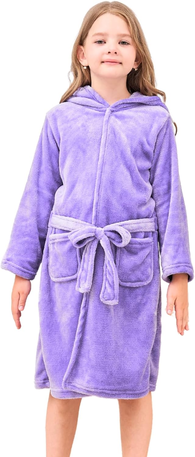 Piefry Weicher Bademantel mit Kapuze für Mädchen Fleece Morgenmantel Nachtwäsche Kinder 5-6 Jahre La