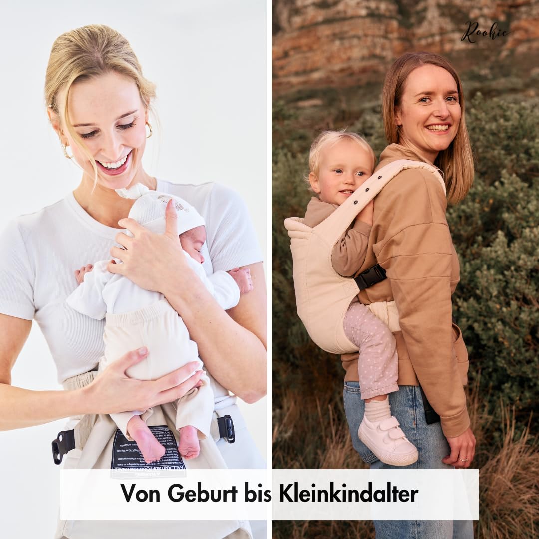 Rookie Babytrage ab Geburt - Ergonomisch, Bequem, Bio-Stoffe - Premium Elite Design - Baby Trage sch