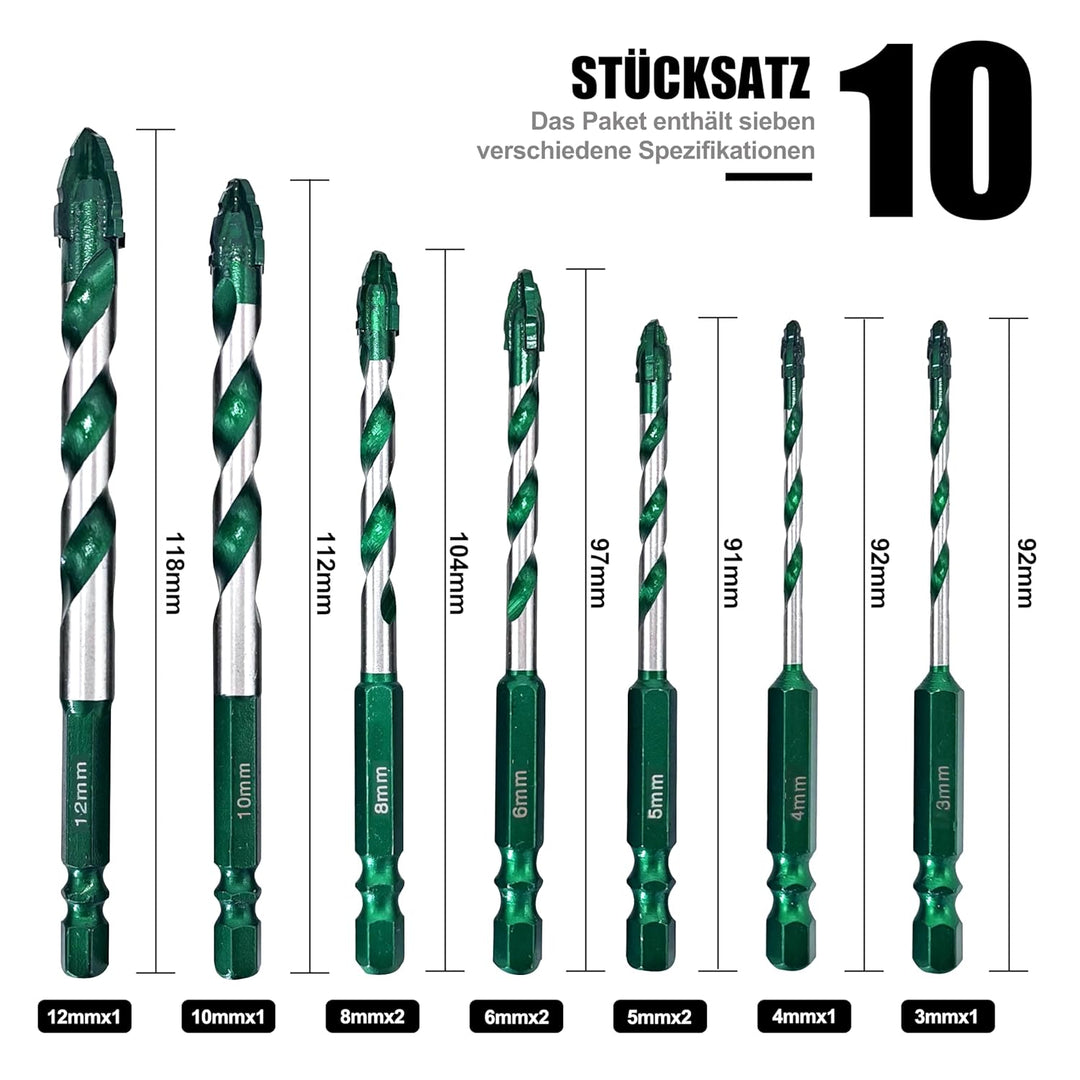 Sägezahnung Fliesenbohrer Exzenterbohrer-Set 10 tlg, Glasbohrer Set mit Kobalt，Keramikbohrer für Fli