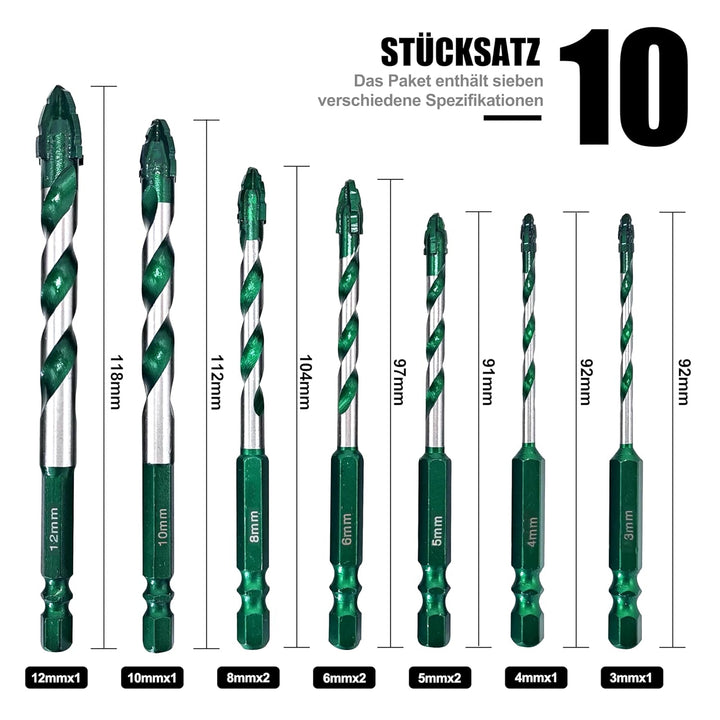 Sägezahnung Fliesenbohrer Exzenterbohrer-Set 10 tlg, Glasbohrer Set mit Kobalt，Keramikbohrer für Fli