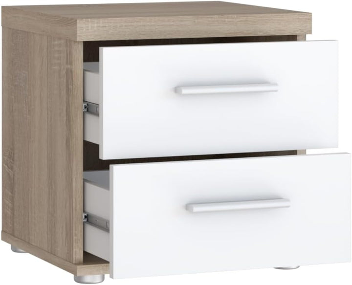 FORTE Winnie Nachttisch mit 2 Schubladen, Holzwerkstoff, Sonoma Eiche / Weiss, B x H x T: 37,6 x 38,