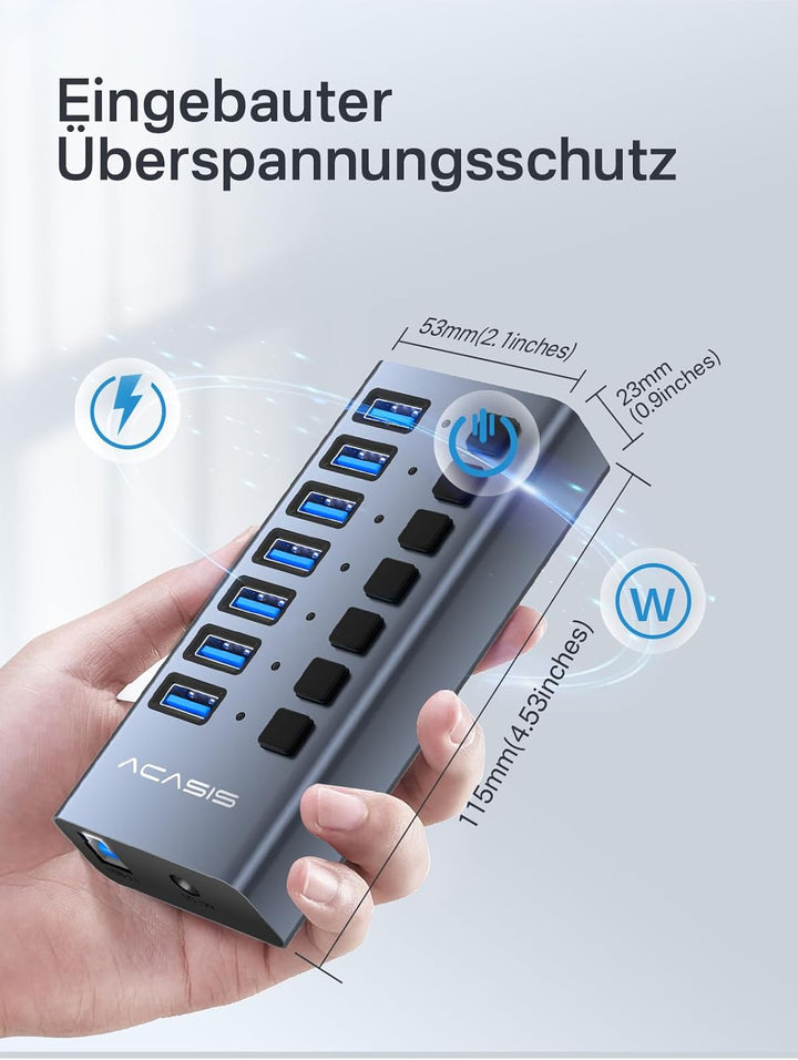 ACASIS Powered USB Hub,10 Ports USB 3.1 Hub with 10Gbps Data Speed, Individual On/Off Switches, 12V4