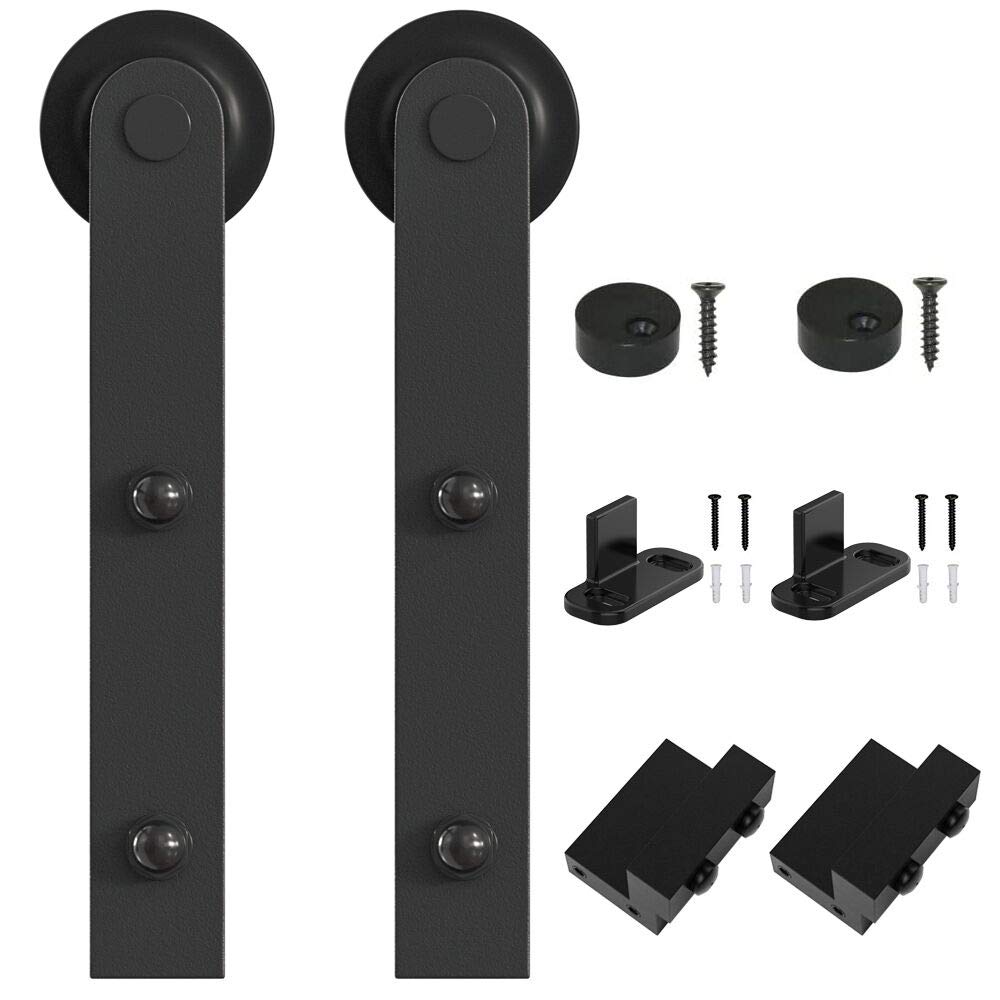 WINSOON Schwarzes antikes Rollen-Set für Schiebetüren, Hardware-System (I Shape Design) 2pcs Schwarz