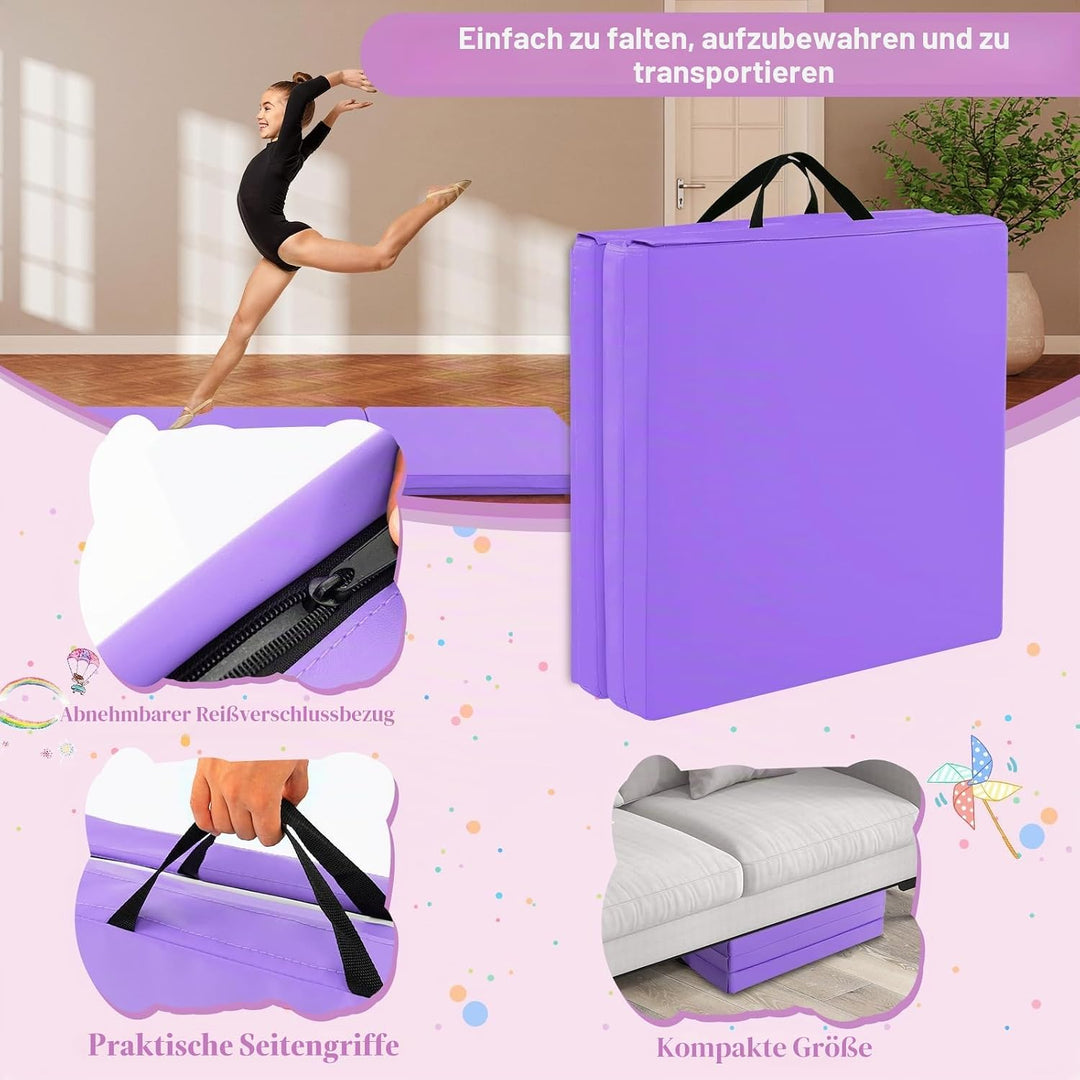 KOMFOTTEU Gymnastikmatte faltbar, Weichbodenmatte 180x60x5cm Fitnessmatte, Turnmatte dick mit Trageg
